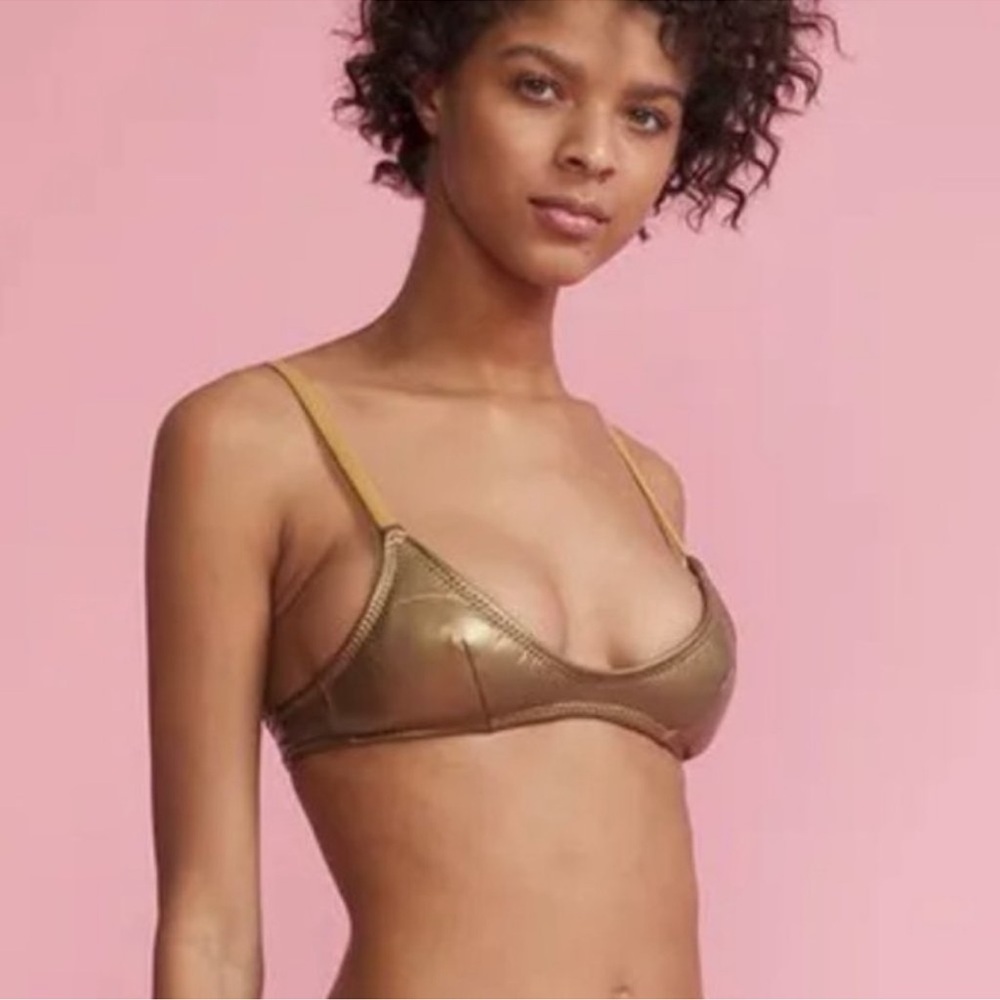Cynthia Rowley GOLD NEOPRENE triangle Triangle Bralette